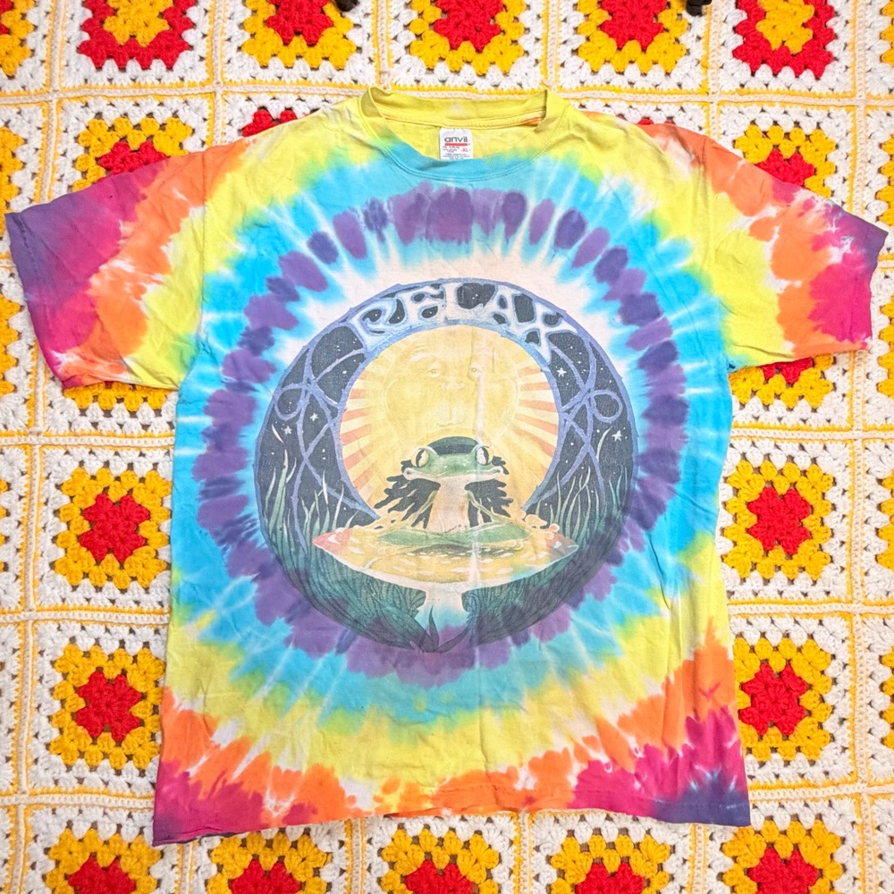 Vintage Tie Dye Rasta Frog Relax Smoking Peace Pipe Single Stitch 90s Men's XL